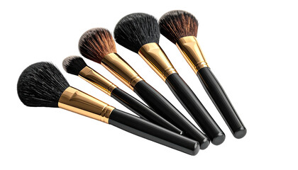 Angled shot of a set of makeup brushes on a transparent background