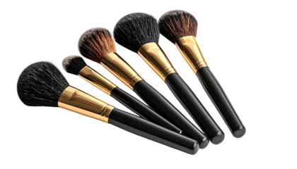Angled shot of a set of makeup brushes on a transparent background