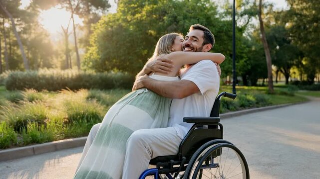 Joyful couple sharing an affectionate moment in a park, showcasing love and connection in a natural setting