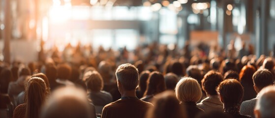 Audience at conference or seminar watching presentation with soft lighting