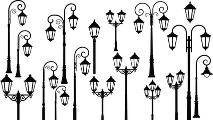 Collection of various street lamp post designs