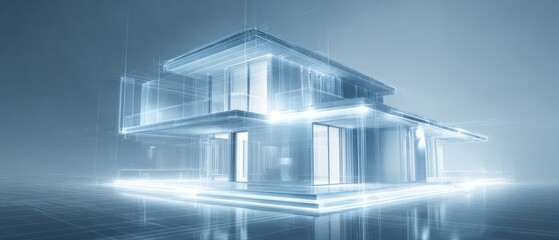 Modern house architectural visualization with futuristic digital aesthetics