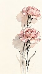 Pink carnations with delicate petals and soft watercolor background  