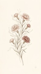 Vintage floral illustration of pink and cream carnations  