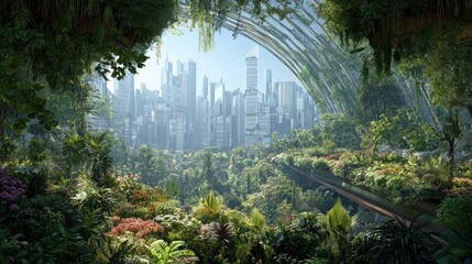 Urban oasis futuristic cityscape blending nature and architecture