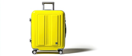 Bright yellow rolling suitcase isolated on white background for travel and tourism