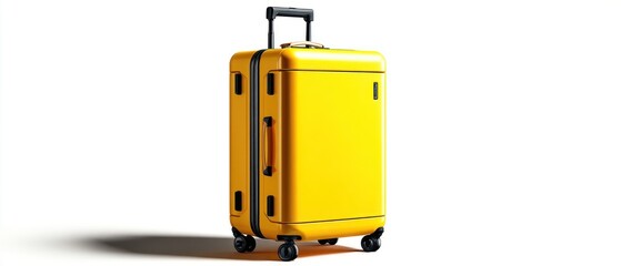 Yellow suitcase isolated on white background for travel and transportation