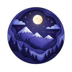 Aesthetic Mountain Landscape Night with Full Moon Illustration &ndash; AI Generated