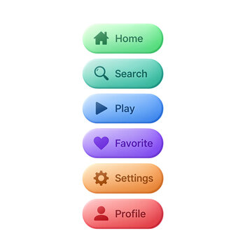 Colorful navigation button set with icons and text