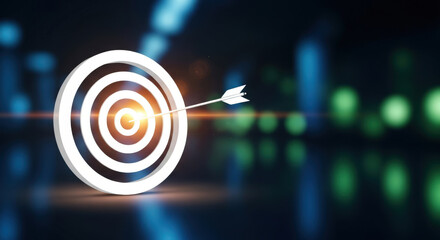 Achieving Goals A Strategic Arrow Hitting the Bullseye Target for Business Success and Precision in Marketing Strategy with a Focus on Accuracy and Achievement