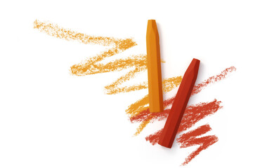 Colorful chalks with scribbling isolated on white background, Crayon ,Top view