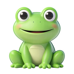 Fototapeta premium Cute green cartoon frog with big eyes isolated