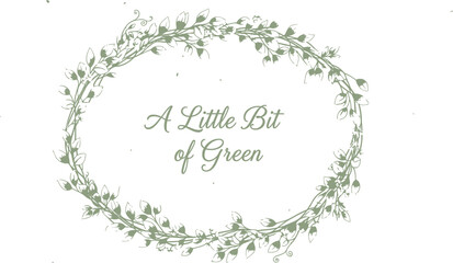 Elegant botanical wreath design with delicate green foliage framing soft script text on parchment