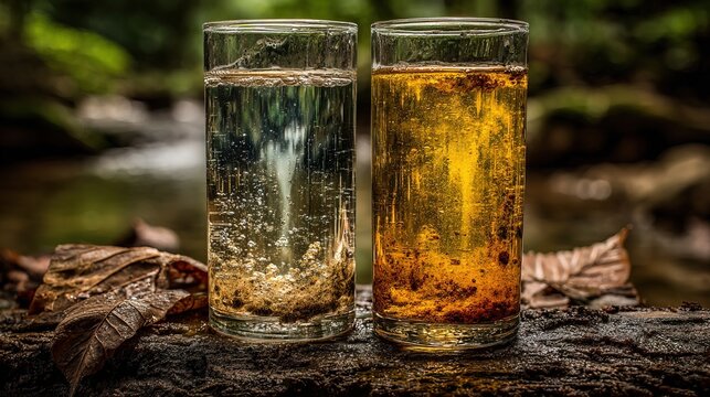 Two Glass of Clear and Dirty Water for Environment Awareness Still Life