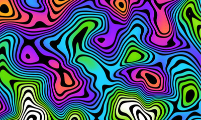Grioovy psychedelic wave background for banner design. Retro 60s 70s psychedelic pattern. Modern wave retro abstract design. Rainbow 60s, 70s