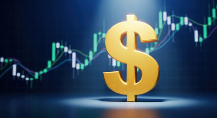 Dollar Sign Symbolizing Financial Strength and Market Dominance A Golden Dollar Sign Against a Stock Chart Background Represents Economic Power and Investment Opportunity