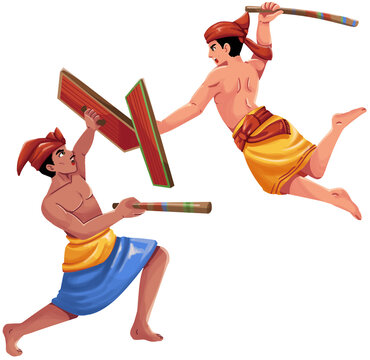 Traditional Peresean Stick Fighting from Lombok Illustration