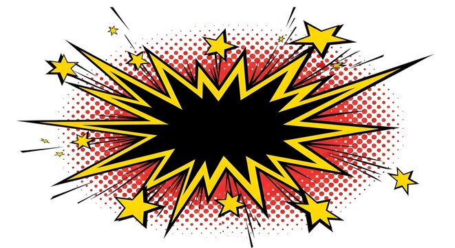 Pop art comic book explosion background with yellow stars and red halftone dot pattern, cartoon action burst - Powered by Adobe