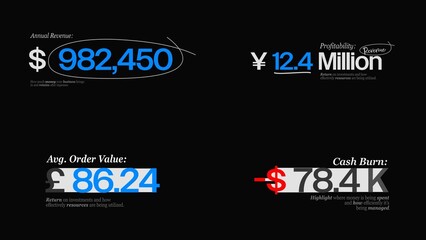 Finance Business Counters Text Animations | Animated KPI numbers for revenue, profit & corporate growth presentations.