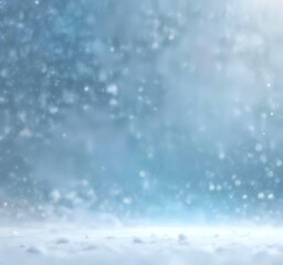 Fototapeta premium Elegant winter holiday background with soft falling snow, icy blue and white color palette, subtle bokeh lights