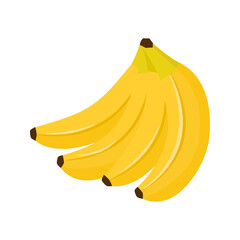 Ripe banana bunch vector illustration. Yellow bananas on white background. Flat tropical fruit design, fresh whole bananas. Food, grocery and healthy nutrition.