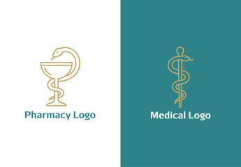 Pharmacy and Medical Symbols Line Art Logos