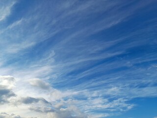 Wispy White Clouds and Cirrus Cloud Textures on Blue Sky