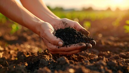 Regenerative Agriculture: Farmer mixing biochar into soil by hand
