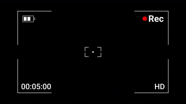 Video camera recorder screen overlay on a transparent background, Recording camera screen interface with alpha channel, Camera recording screen overlay preview in 4k.