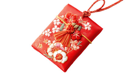 Omamori lucky charm with embroidered details Japanese shrine on transparent background