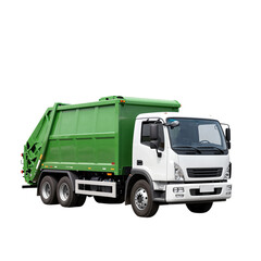 Green and White Garbage Truck Isolated