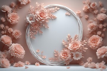 Clean Minimal Floral Paper Cut Frame for Branding Use.