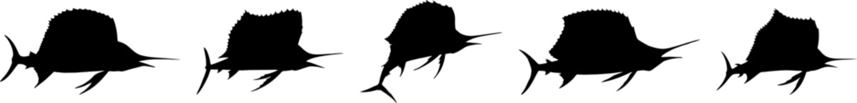 set of sailfish silhouette vector