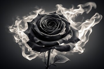 Dramatic Black Rose in Monochrome Flames.