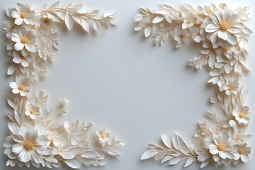 Luxury 3D Paper Cut Flowers Forming Abstract Corner Frame.