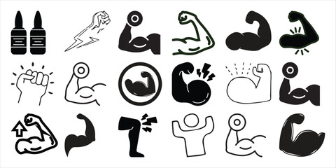 Collection of stylized representing muscle strength and fitness symbol