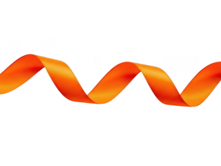 Bright orange satin ribbon curled in a wave shape isolated on transparent background for celebration or decoration element