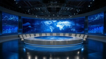 4kk Conference room of G20 Summit with digital screens showing economic graphs and global data g20, economy, data, finance, leaders, conference, technology, global growth, trade, south - Powered by Adobe