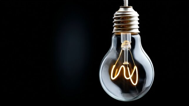 Glowing vintage edison light bulb on black background - Powered by Adobe