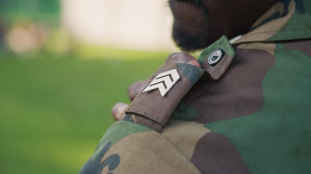Sergeant Honors Dedication, Quiet Moment Of Leadership Respect, Military Leader Reflecting In Peaceful Outdoor Setting, Sergeant In Calm Tribute Displays Steadfast Commitment During Outdoor Gathering