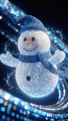 Sparkling Snowman Floating With Festive Lights During the Holiday Season