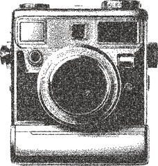 Camera retro y2k stipple design photo halftone brutalist urban vector png with clear background, lens 2000s photocopy grunge tattoo gen z effect