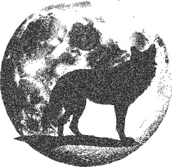 Wolf retro y2k stipple design predator halftone brutalist urban vector png with clear background, wild 2000s photocopy grunge tattoo gen z effect