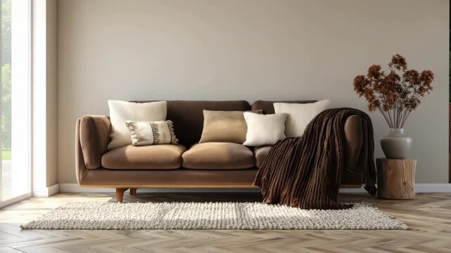 New camera shows couch setup with pillows and blanket in bright room