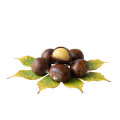 Roasted Chestnuts Served With Autumn Leaves