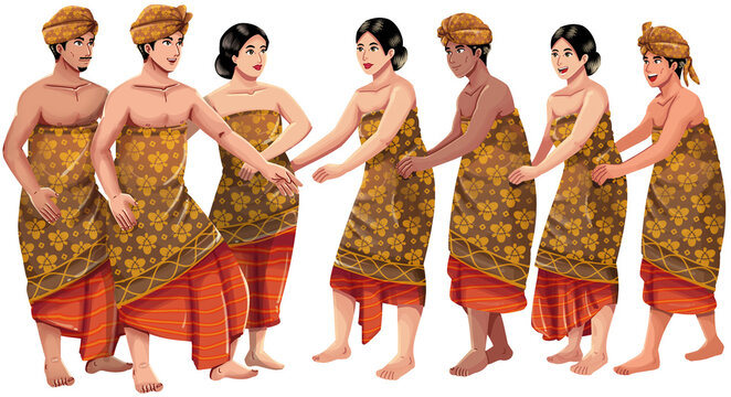 Gegeruk Barung Tandak Indonesian Traditional Dance Illustration