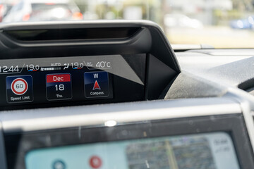 View from inside a car shows the dashboard display indicating an outside temperature of 40&deg;C in December, capturing the intensity of Australian summer or heatwave in the Southern Hemisphere.