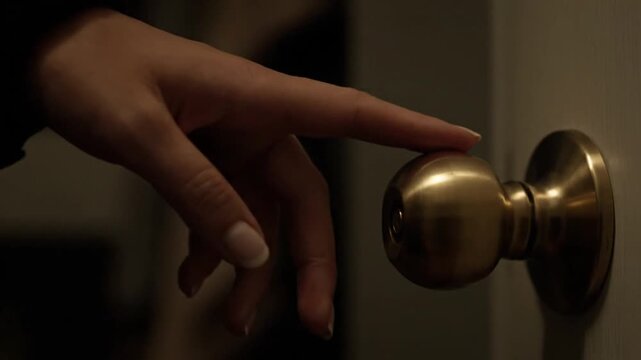Hand Reaching for Door Handle in Dim Light
