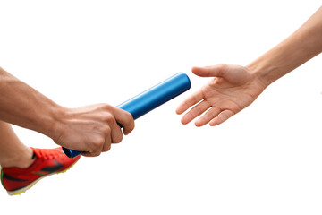 Relay Race Handoff with Batons in Action