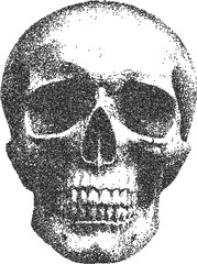 Skull y2k retro stipple art skeleton brutalist halftone vector png transparent, bone 2000s photocopy effect tattoo aesthetic